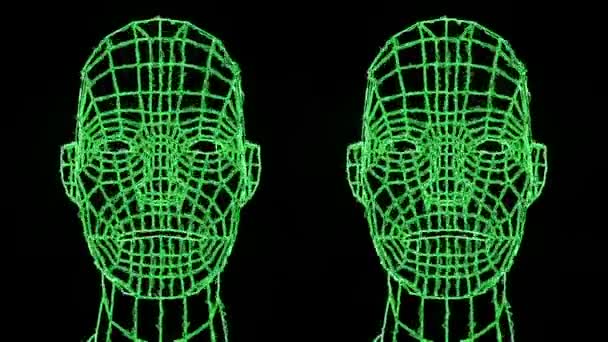 Head Person Grid Human Head Wire Animation Loop Video Grid — Stock video