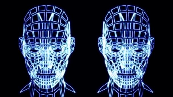 Head Person Grid Human Head Wire Animation Loop Video Grid — Video Stock