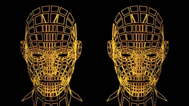 Head Person Grid Human Head Wire Animation Loop Video Grid — Stock video