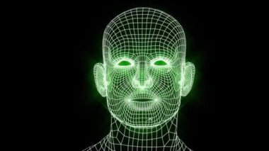 Konuşan ağ kafa. Şebeke başı sohbeti. Animasyon konuşan neon kafa. Konuşan ağ maskesi.