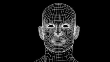 Konuşan ağ kafa. Şebeke başı sohbeti. Animasyon konuşan neon kafa. Konuşan ağ maskesi.