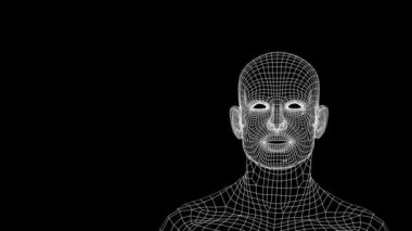 Konuşan ağ kafa. Şebeke başı sohbeti. Animasyon konuşan neon kafa. Konuşan ağ maskesi.