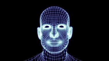 Konuşan ağ kafa. Şebeke başı sohbeti. Animasyon konuşan neon kafa. Konuşan ağ maskesi.