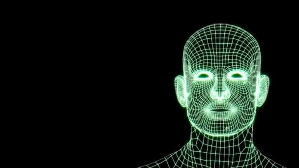 Talking Mesh Head Grid Head Conversation Animated Speaking Neon Head — Stockvideo