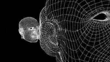 VJ döngüsü. Gece kulübü videosu. Gösteri için 3 boyutlu ızgara animasyonu. İnsan kafası konuşuyor..