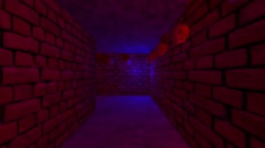 Korku Tüneli. İskeletleri, kafatasları, zombileri ve ürkütücü atmosferi olan uçsuz bucaksız bir korku tüneli. 3B gerçekçi canlandırma.