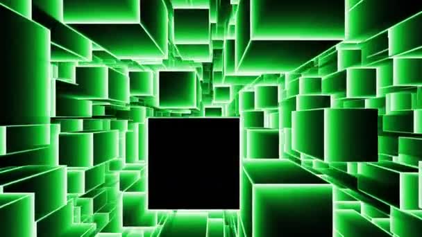 Кубики Огни Туннеля Трехмерная Анимация Бесконечный Туннель Движение Виджей Луп — стоковое видео