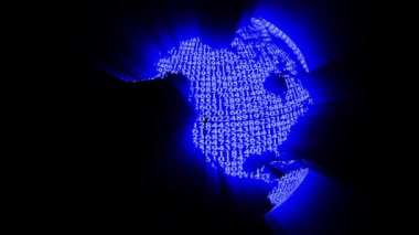 Dijital dünya. Dönen matris ışık dokusuyla Dünya 'yı canlandırmak. Değişen sayılarla Dünya 'yı üç boyutlu animasyon haline getirdi. Gösteri ve canlandırma için 3B video görüntüleri.  