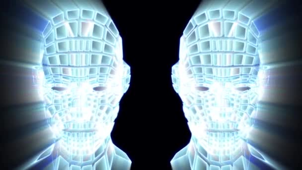 3次元グリッドライトヘッド 人間の頭線3Dアニメーション Vjループビデオ 三次元グリッドライト人間の頭 — ストック動画