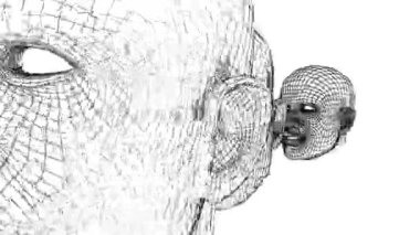 İnsan kafası konuşuyor. Konuşan ağ kafa. Şebeke başı sohbeti. 3 Boyutlu Canlandırma.