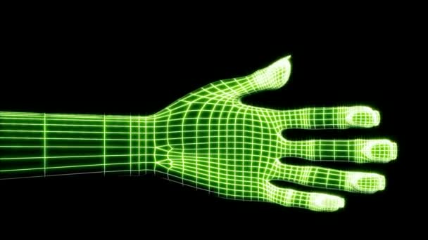 Neon Duimt Vingers Animatie Hand Animatie Polsanimatie Mesh Textuur Grid — Stockvideo