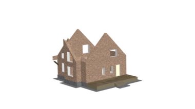 Ev yapımı. Yapı oluştur. Hızlandırılmış 3D animasyon evi inşa etme sürecini gösteriyor. Ev animasyonu oluşturuluyor. 