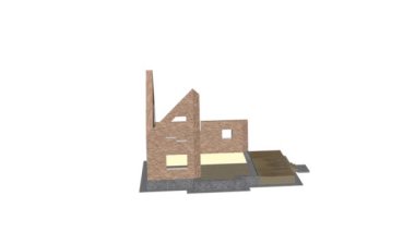 Ev yapımı. Yapı oluştur. Hızlandırılmış 3D animasyon evi inşa etme sürecini gösteriyor. Ev animasyonu oluşturuluyor. 