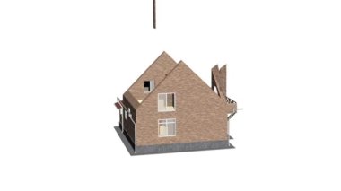 Ev yapımı. Yapı oluştur. Hızlandırılmış 3D animasyon evi inşa etme sürecini gösteriyor. Ev animasyonu oluşturuluyor. 