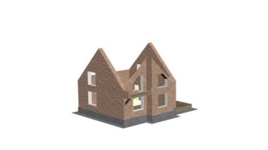 Ev yapımı. Yapı oluştur. Hızlandırılmış 3D animasyon evi inşa etme sürecini gösteriyor. Ev animasyonu oluşturuluyor. 