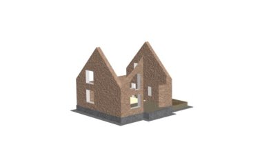 Ev yapımı. Yapı oluştur. Hızlandırılmış 3D animasyon evi inşa etme sürecini gösteriyor. Ev animasyonu oluşturuluyor. 