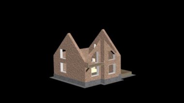 Ev yapımı. Yapı oluştur. Hızlandırılmış 3D animasyon evi inşa etme sürecini gösteriyor. Ev animasyonu oluşturuluyor. 