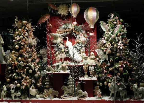 Itens Decoração Natal Uma Vitrine Atenas Grécia — Fotografia de Stock