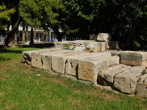 Antik Taşlar Eski Şehir Duvarlarının Kalıntıları Pire Yunanistan — Stok fotoğraf