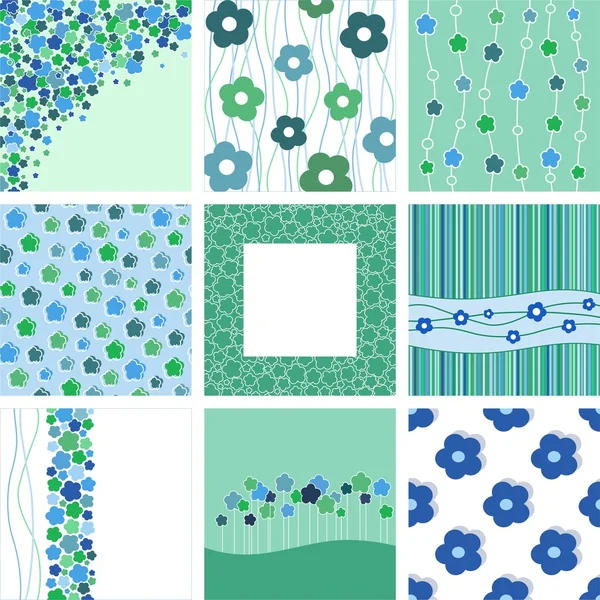 Set van negen abstract floral achtergronden. — Stockvector