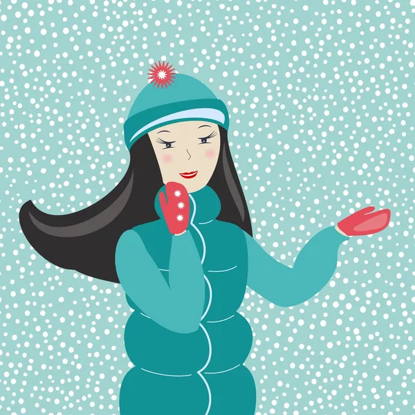 Hermosa chica de invierno, vector de ilustración — Archivo Imágenes Vectoriales