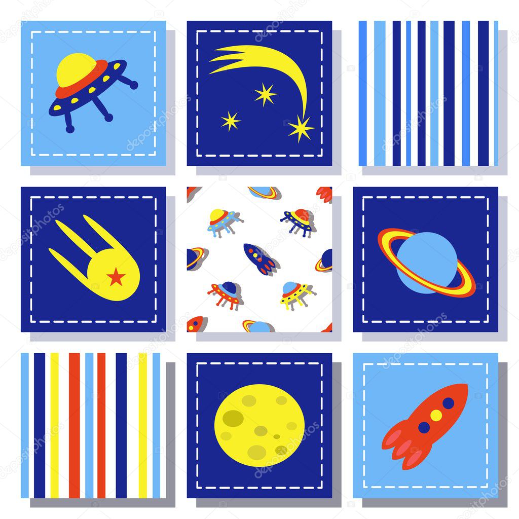 set of child cosmos decor elements, vector illustration