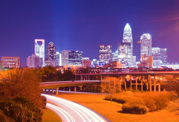 Charlotte the queen city financial district view from freeway — Stock Photo, Image