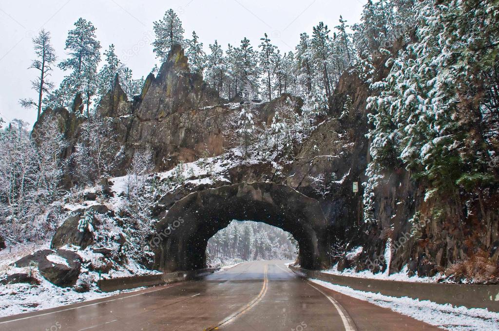 Mountain tunnel during winter