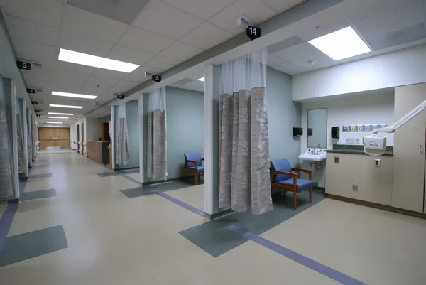 Looking down a hospital hall way — Stock Photo, Image