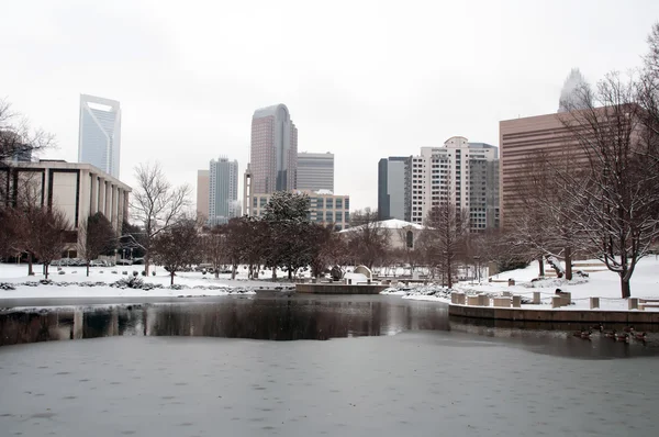 Charlotte skyline in snow — Stock Photo, Image