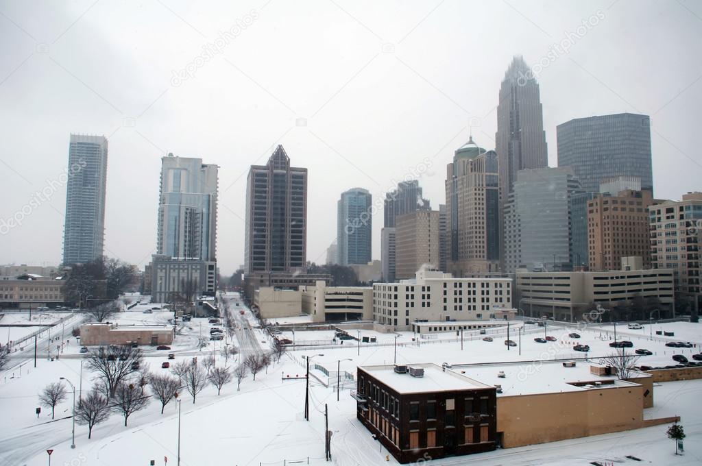 Charlotte skyline in snow