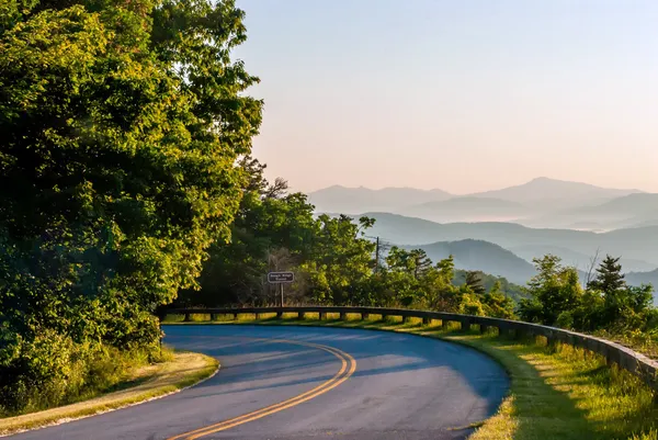 early morning sunrise over blue ridge mountains