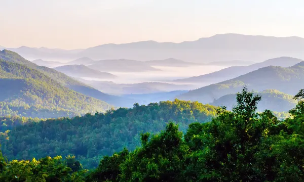 Early morning sunrise over blue ridge mountains