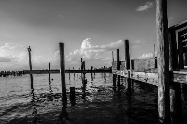 Classic black and white pier scene — Stock Photo, Image