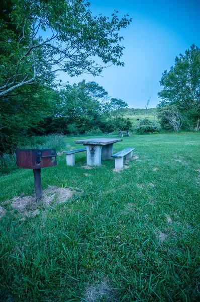 Tavolo da picnic e griglia — Foto Stock