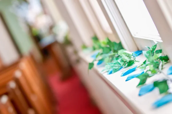Church isles decorated for wedding event — Stock Photo, Image