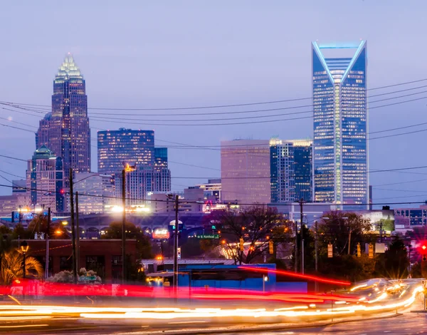 Panoramę miasta Charlotte w nocy — Zdjęcie stockowe