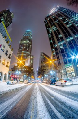 Charlotte nc ABD skyline ve Ocak ayında kış Kar fırtına sonrası
