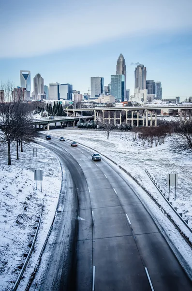 Cenário de inverno raro em torno de charlotte carolina do norte — Fotografia de Stock