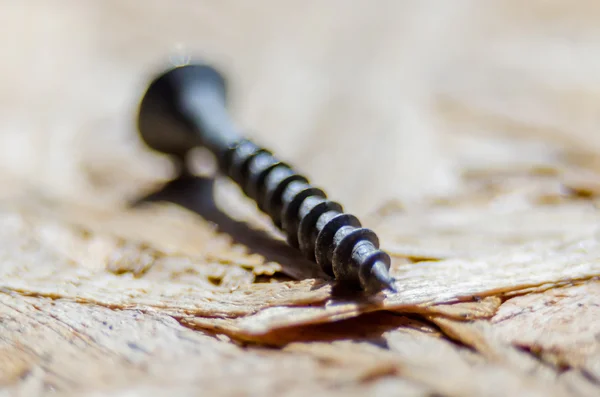 Genel amaçlı bir kontrplak vida closeup — Stok fotoğraf