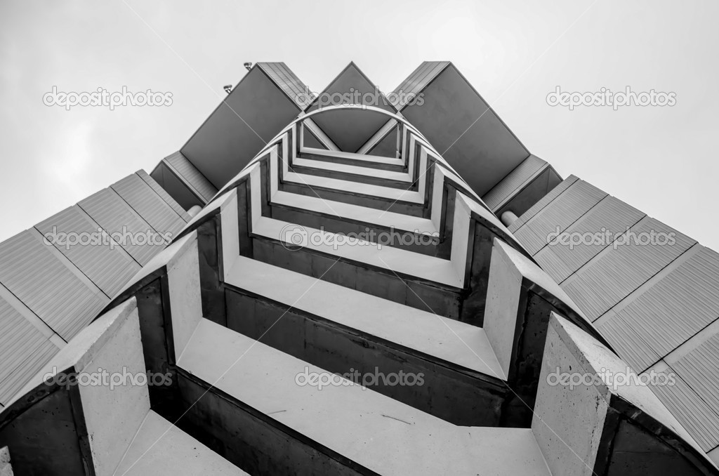 zig zag spiral stair on highrise building emergency exit