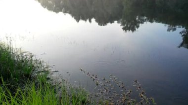 sisli sabah güneş doğarken bir göl