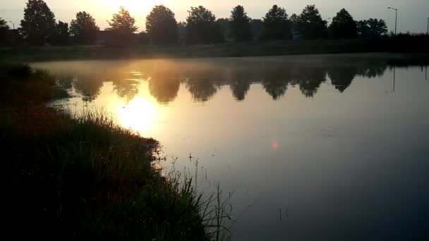 Mattina nebbiosa alba su un lago — Video Stock