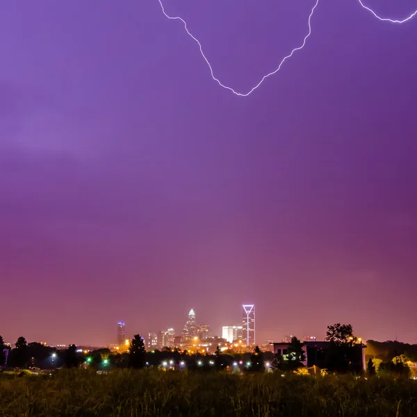 lightning and thunderstorm over city of charlotte north carolina