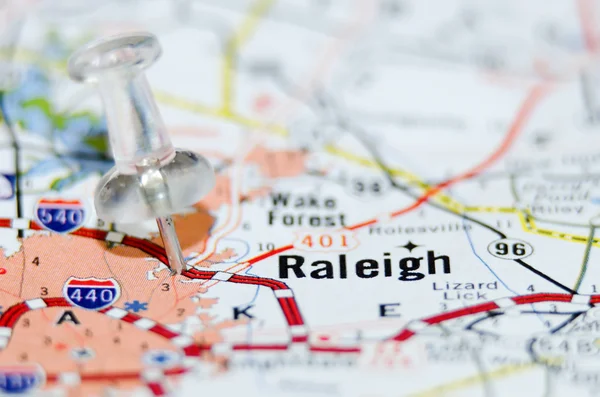 Raleigh city pin on the map — Stok fotoğraf