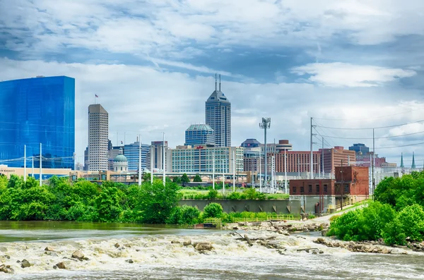 Indianapolis skyline. Panorámakép óriáskereke, indianapolis — Stock Fotó