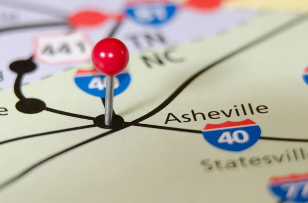 Asheville north carolina pin othe mapę — Zdjęcie stockowe