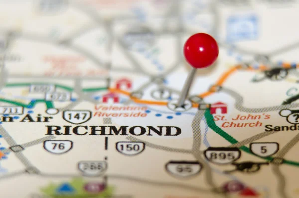 Richmond virginia pin othe mapę — Zdjęcie stockowe