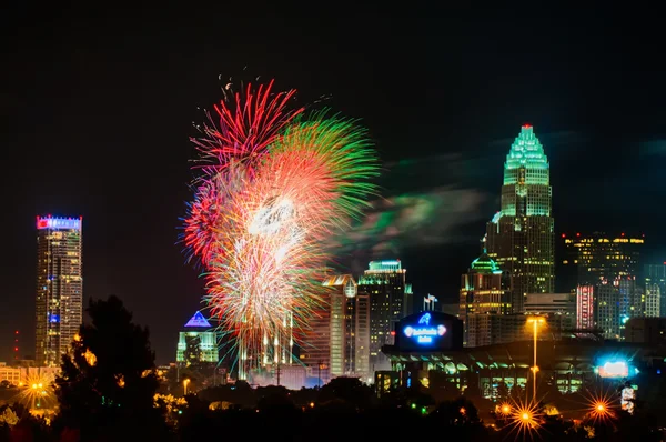 4th of july firework over charlotte skyline — Stock Photo, Image