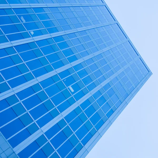 Underside panoramic and perspective view to steel blue glass hig — Stock Photo, Image